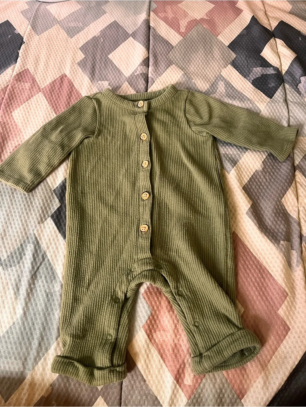 Cat & Jack Olive Green Ribbed Button-Front Baby One-Piece